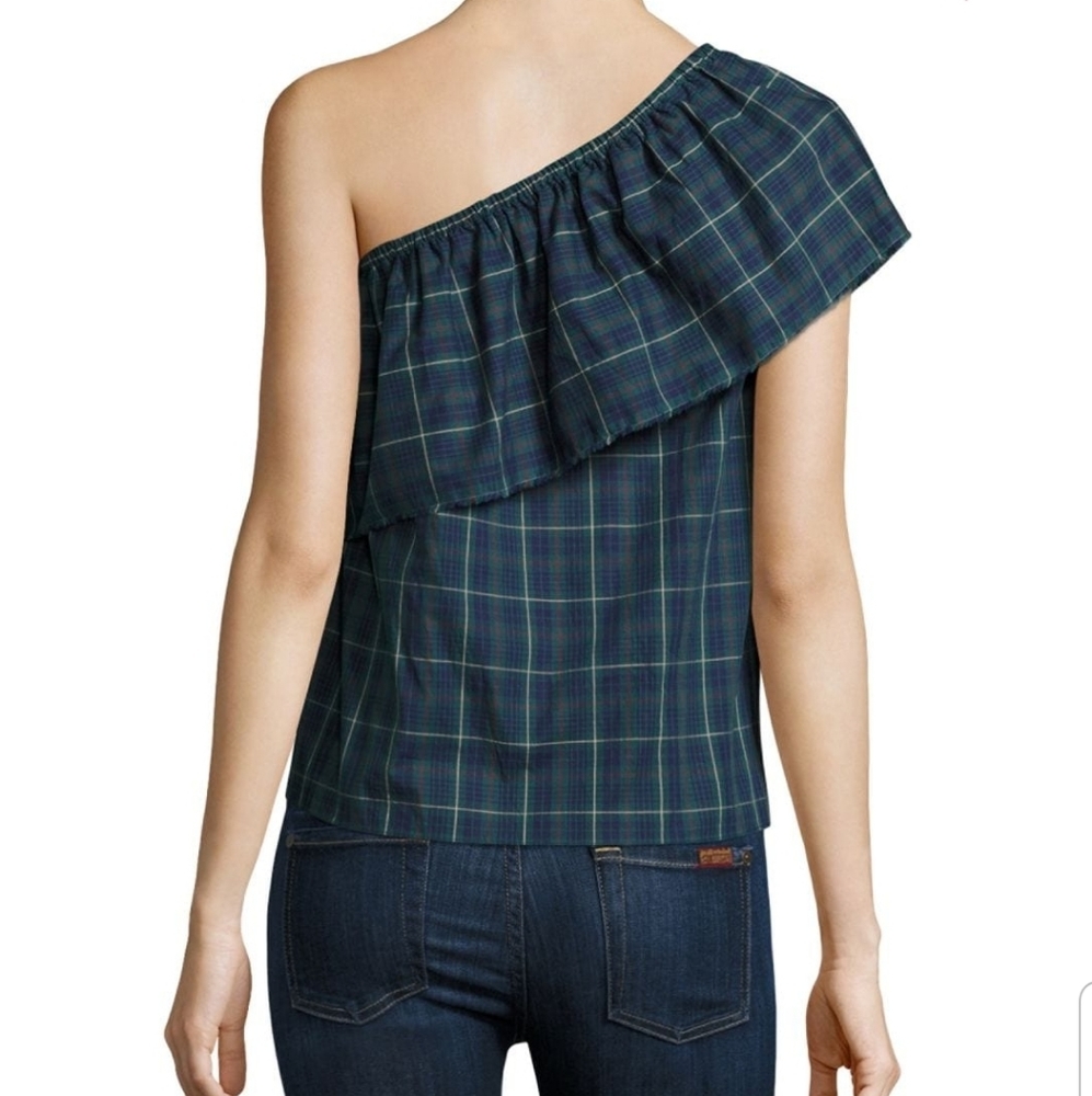 Bailey/44 One Shoulder Top Plaid Blue/ Green Size XS - Picture 2 of 4